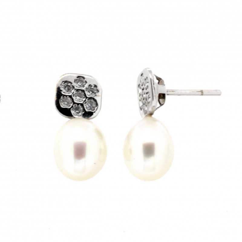 Pendientes perla oro blanco 18K [73-6201-P]