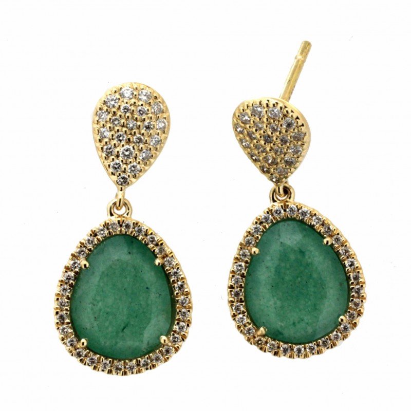 Pendientes diamantes cuarzo aventurina oro 18k [76-40203-ca-p9-839]