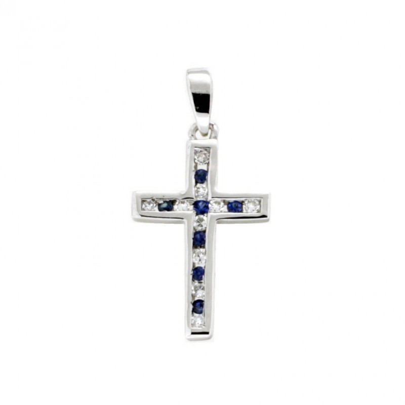 Cruz diamantes zafiro oro blanco oro de 18k garantizado [80-1280571]