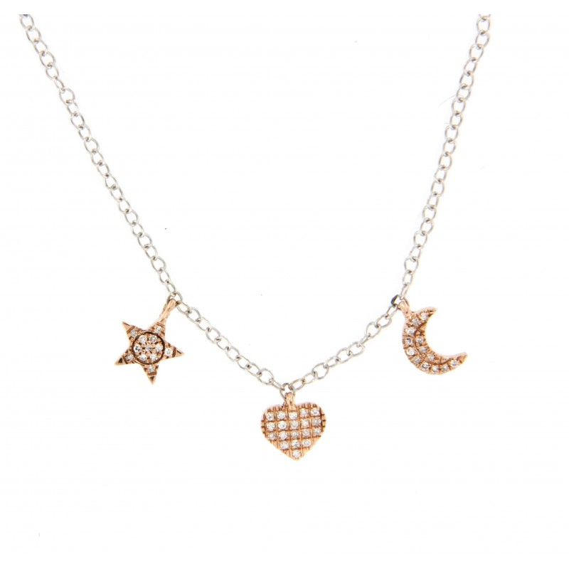 Gargantilla diamantes luna corazon estre, oro 18k [80-1380480]