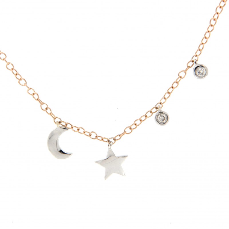 Gargantilla diamantes estrella luna chat, oro 18k [80-1380670]