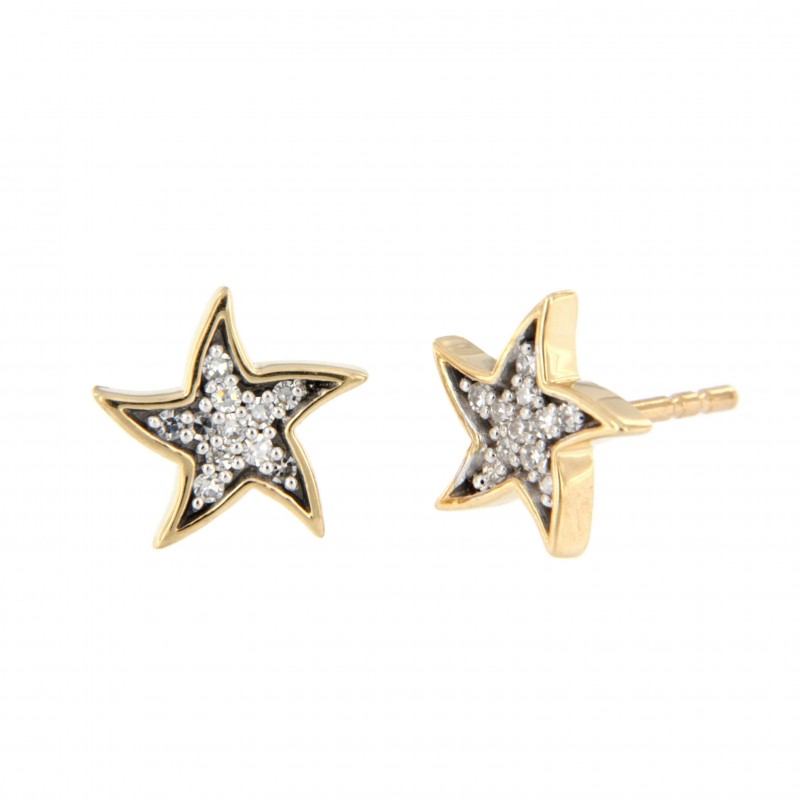 Pendientes diamantes estrella oro amarillo 18K [80-2180025-P]