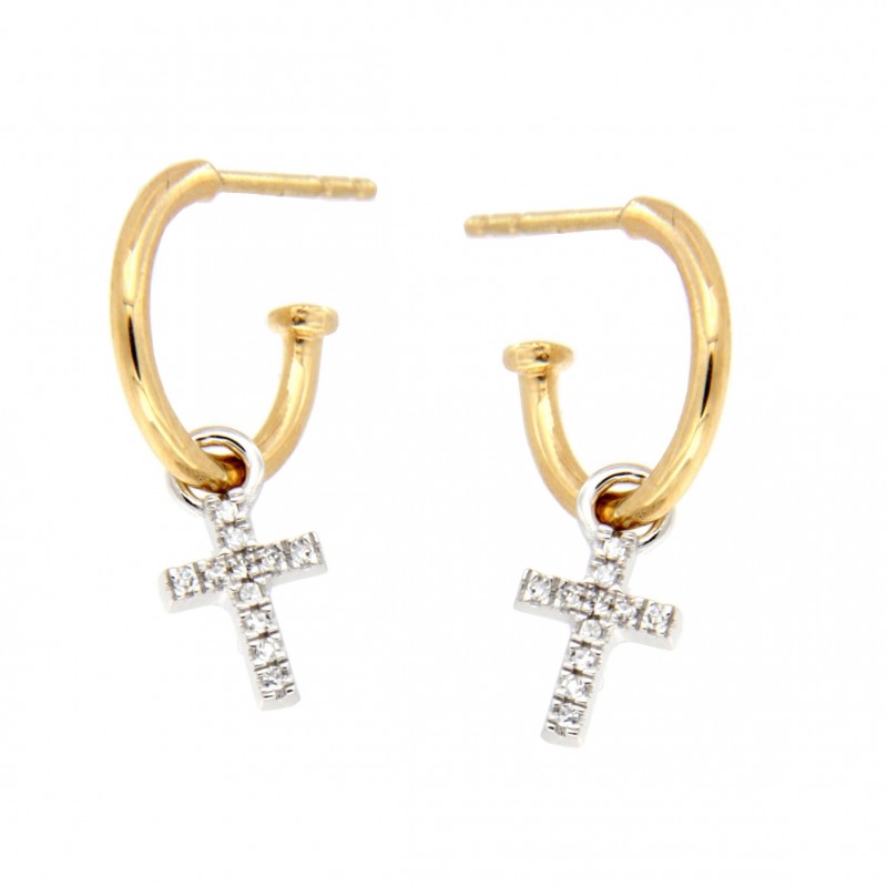 Pendientes aro diamantes con cruz oro 18k [80-2280629-p]