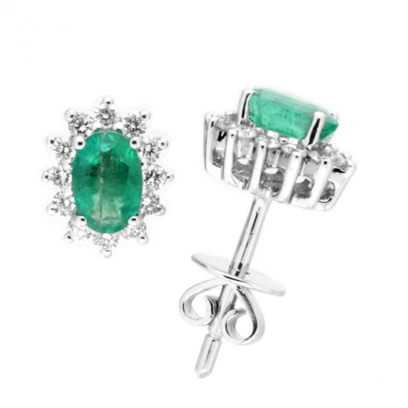 Pendientes diamantes esmeralda oro blanc 18K [81-11093-1E-P]