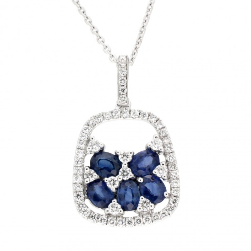 Colgante diamantes zafiros con cadena oro blanco 18k [81-11641-z ]