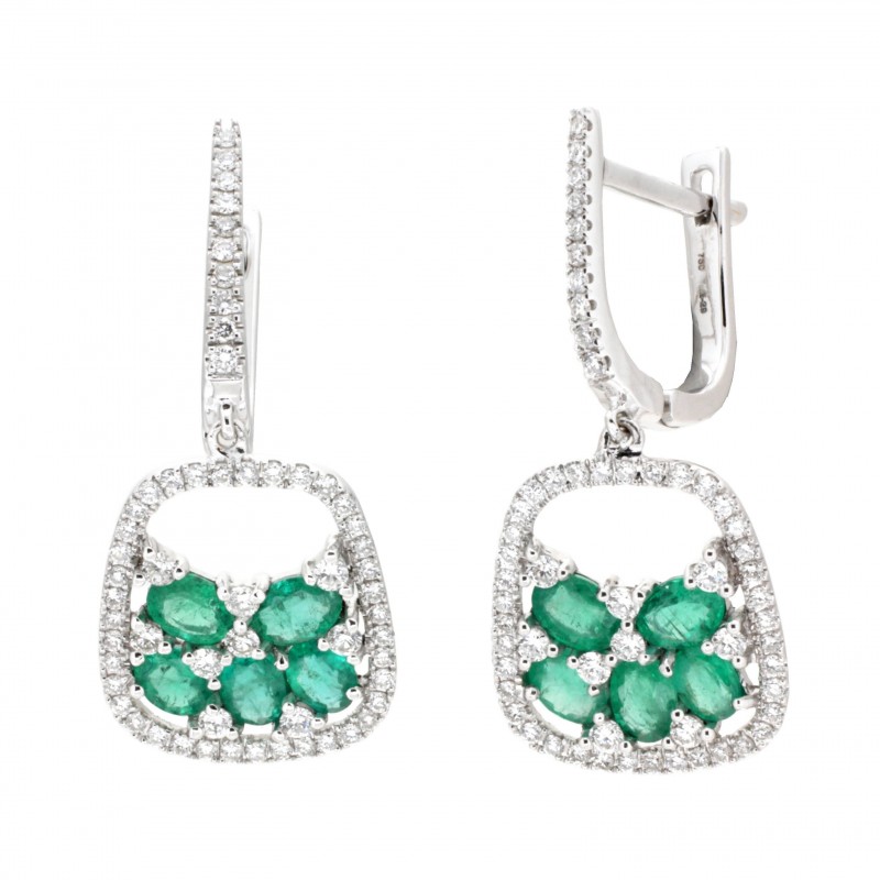 Pendientes diamantes esmeraldas oro blan 18K [81-11742-E-P]