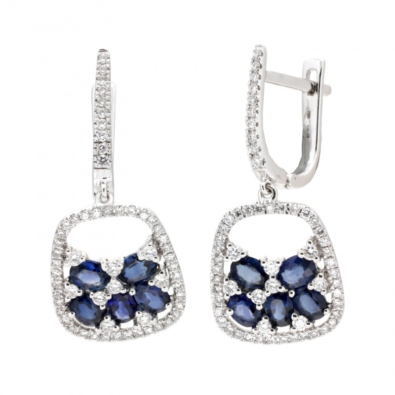 Pendientes diamantes zafiros oro blanco 18K [81-11742-Z-P]