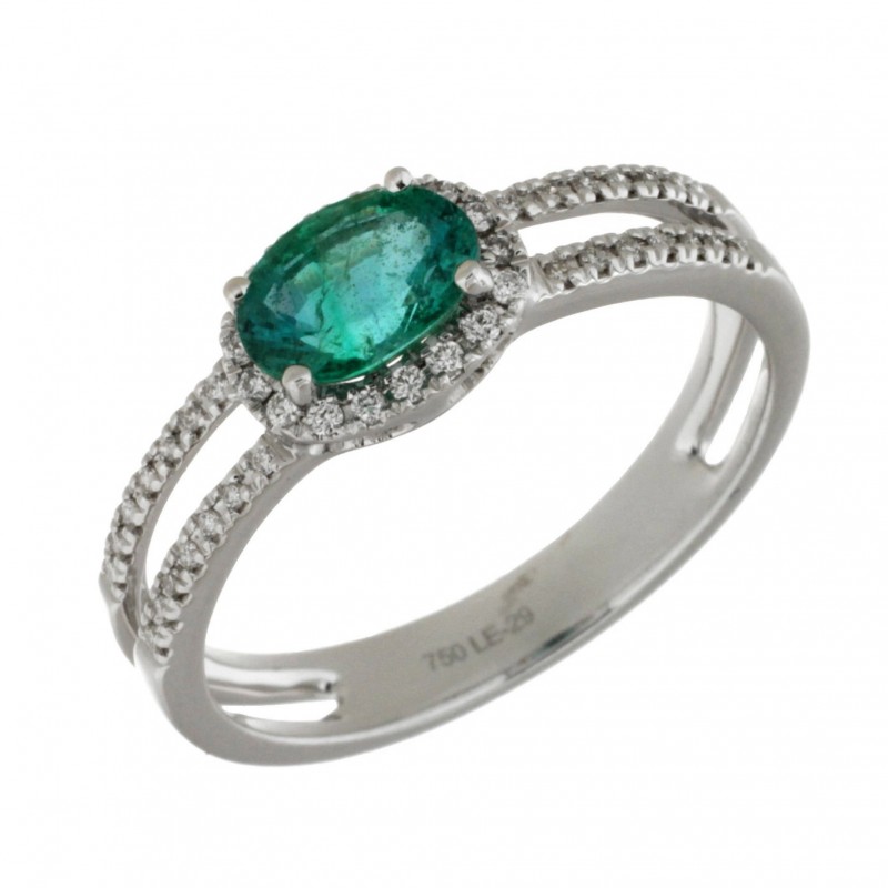 Sortija diamantes esmeralda oro blanco