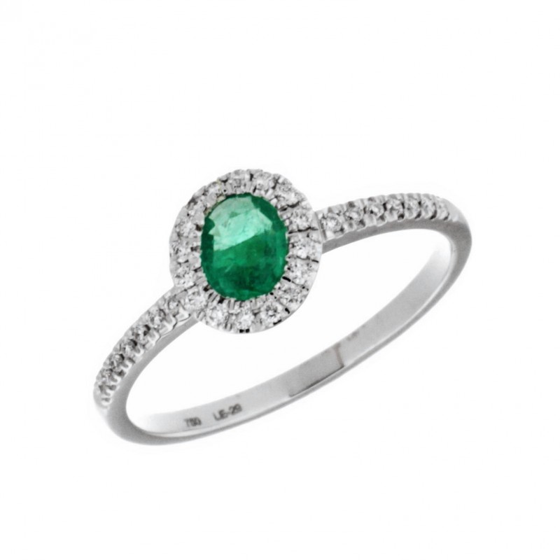 Sortija diamantes esmeralda oro blanco