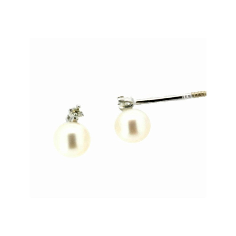Pendientes diamantes perla oro blanco 18K [82-13632-1-P]