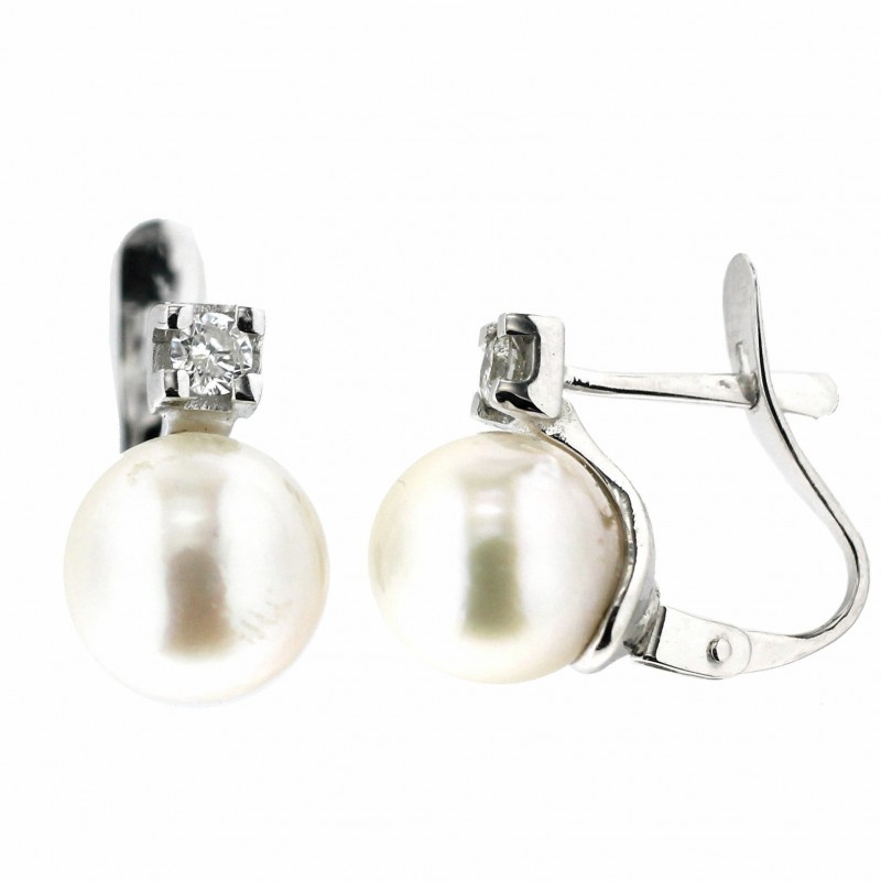 Pendientes perla diamantes oro blanco 18K [82-13648-P]