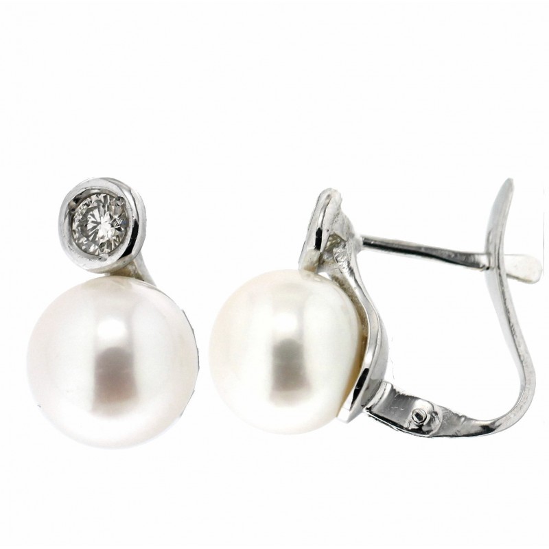 Pendientes perla diamantes oro blanco 18K [82-13652-P]