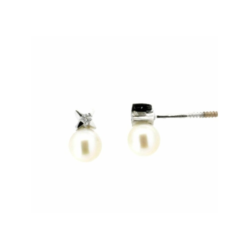 Pendientes diamantes perla oro blanco