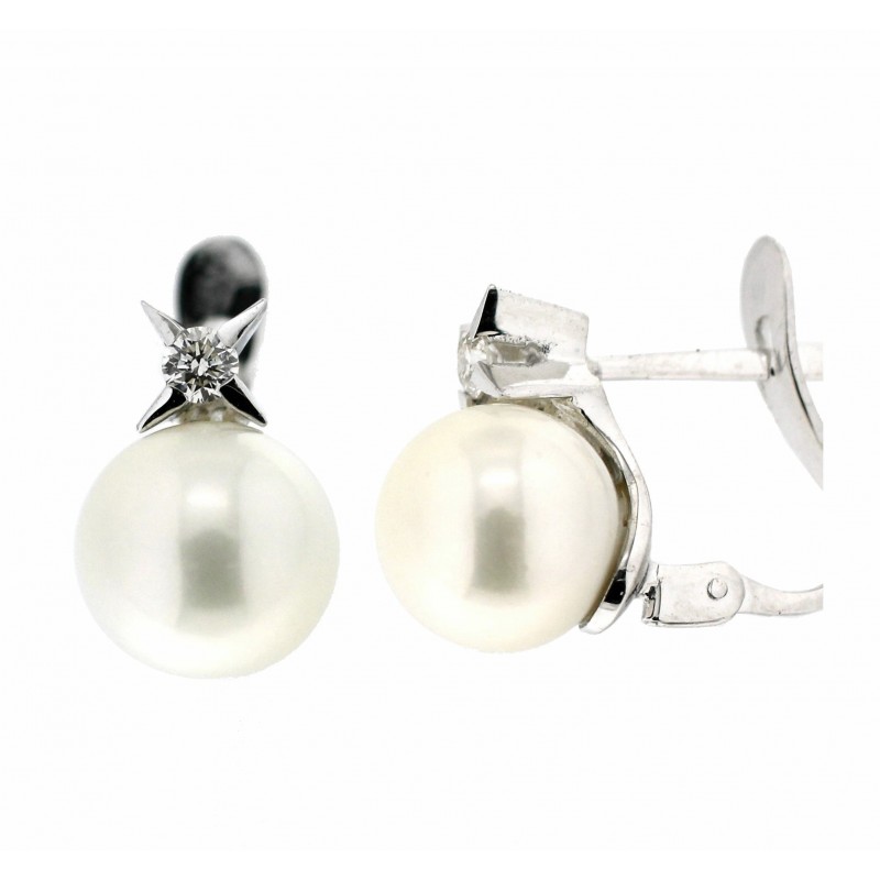 Pendientes perla diamantes oro blanco 18K [82-15111-P]