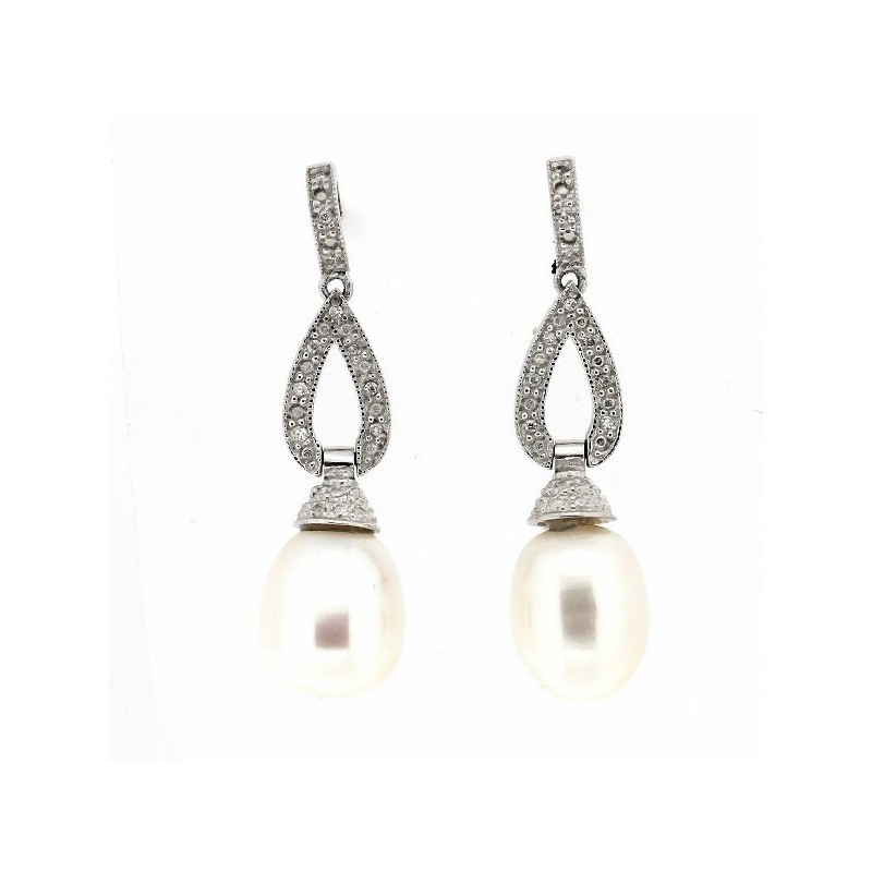 Pendientes diamantes perla oro 18k [82-205-p]