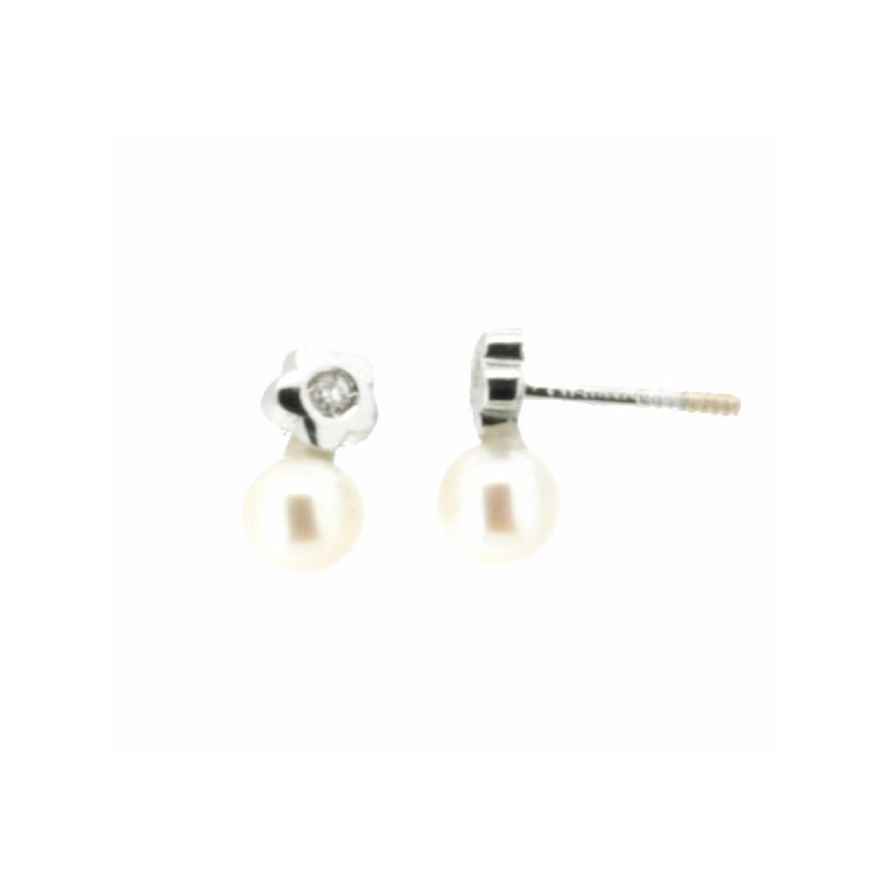 Pendientes diamantes perla oro blanco