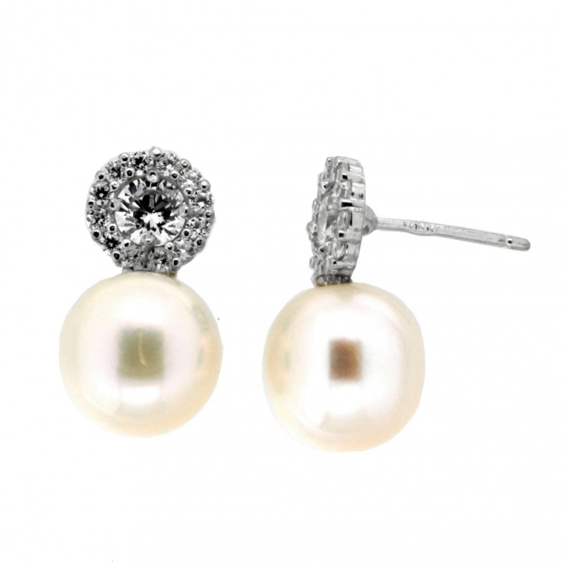 Pendientes perla oro blanco 18K [82-60432P-1-P]
