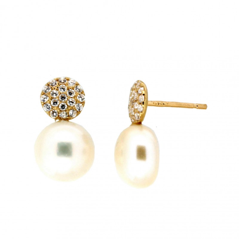 Pendientes perla oro amarillo 18K [82-60582P-P]