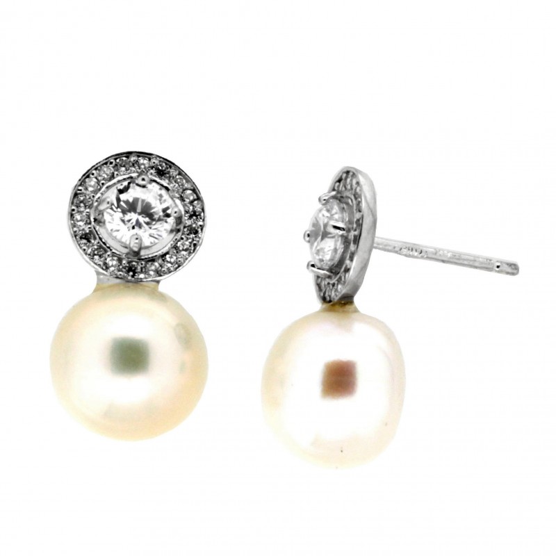 Pendientes perla oro blanco 18K [82-60586P-1-P]