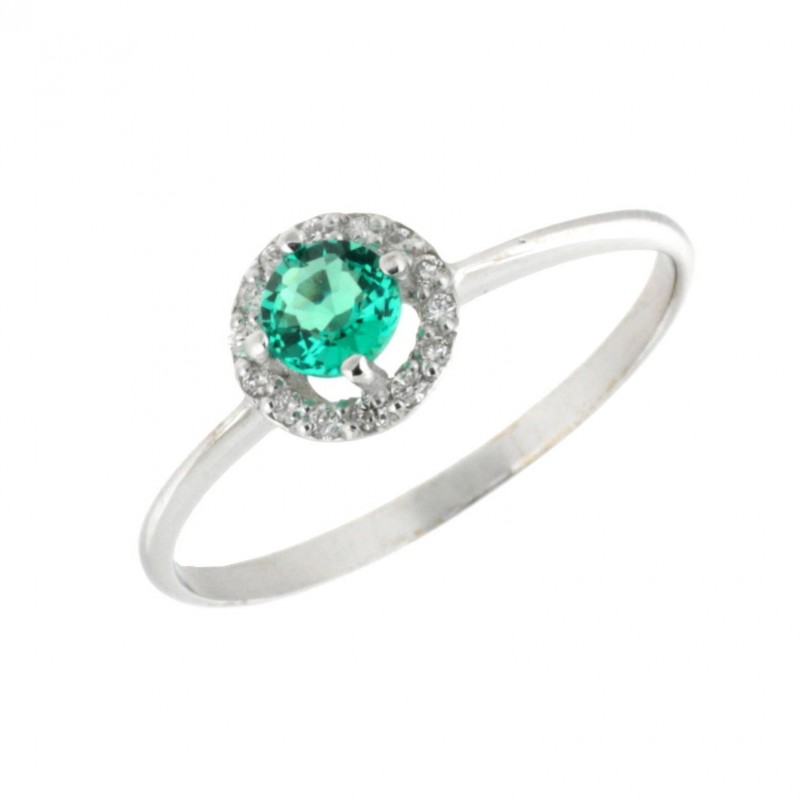 Sortija diamantes esmeralda oro blanco
