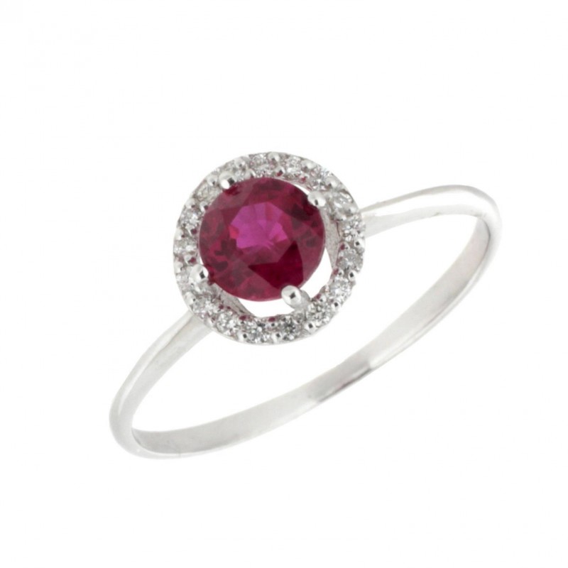 Sortija diamantes rubí oro blanco