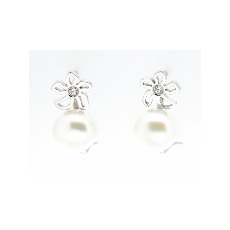 Pendientes perla oro blanco 18K [85-5340-1-P]