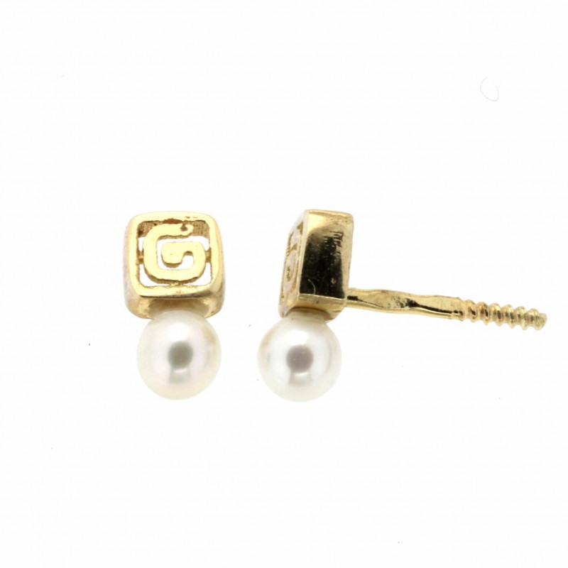 Pendientes perla oro amarillo 18K [87-11071-P]