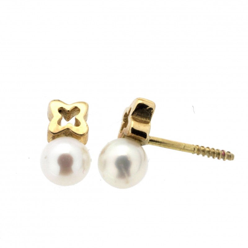 Pendientes perla oro amarillo 18K [87-9978-P]
