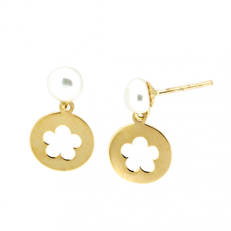 Pendientes perla flor oro 18k [88-2633-p9-839]