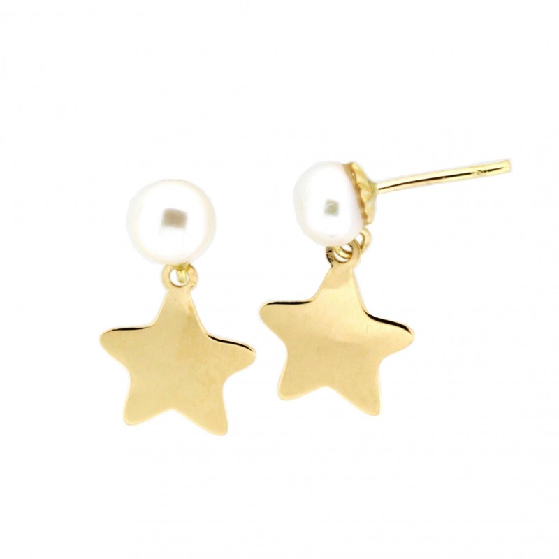 Pendientes perla estrella oro amarillo 18K [88-2634-P]
