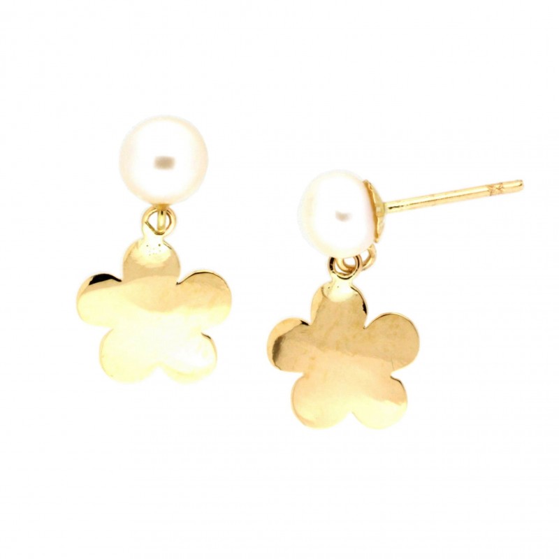 Pendientes perla flor oro amarillo 18K [88-2692-P]