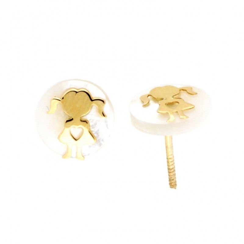 Pendientes nacar niña oro amarillo 18K [88-2730-P]