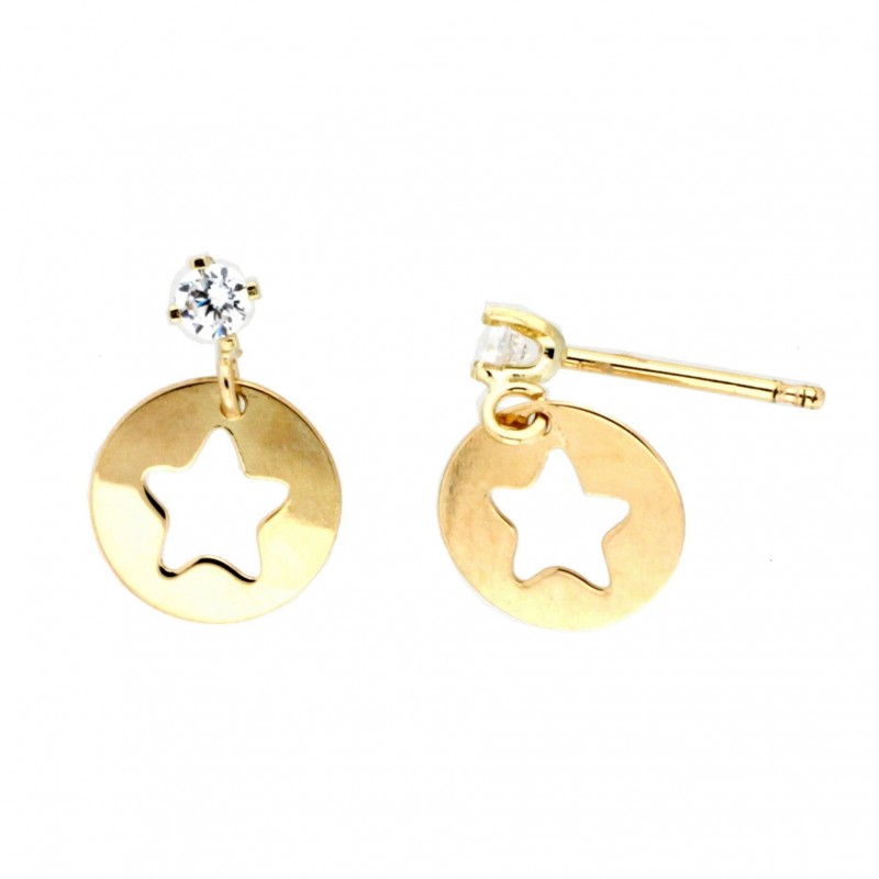 Pendientes circonita estrella oro amarillo 18K [88-EC-49-P]