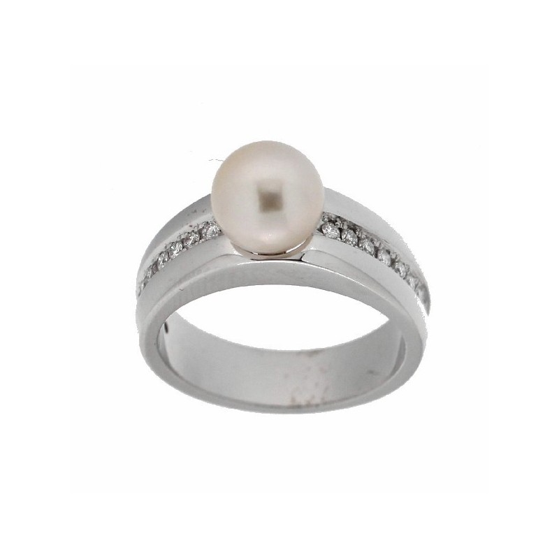 Sortija perla diamantes