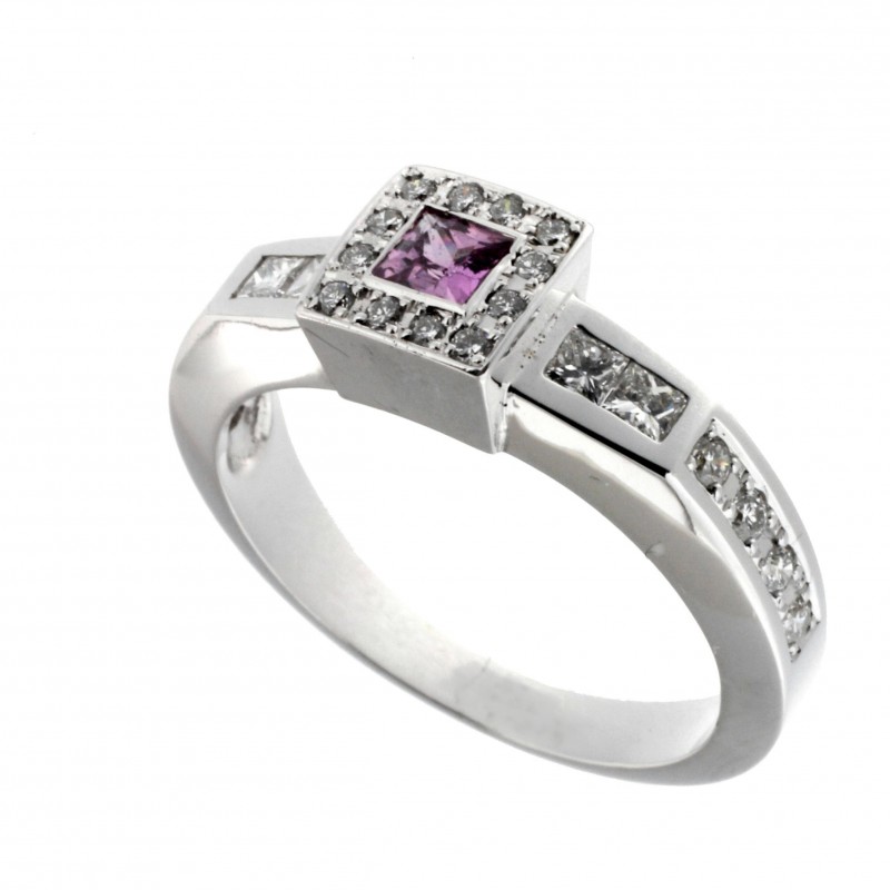 Sortija diamantes zafiro rosa