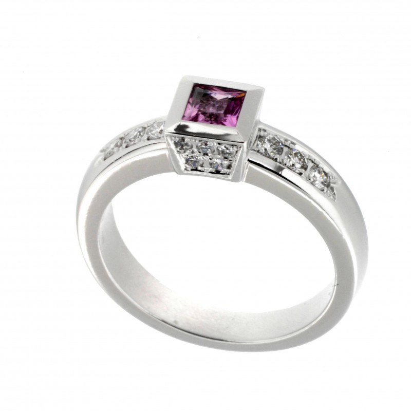 Sortija diamantes zafiro rosa