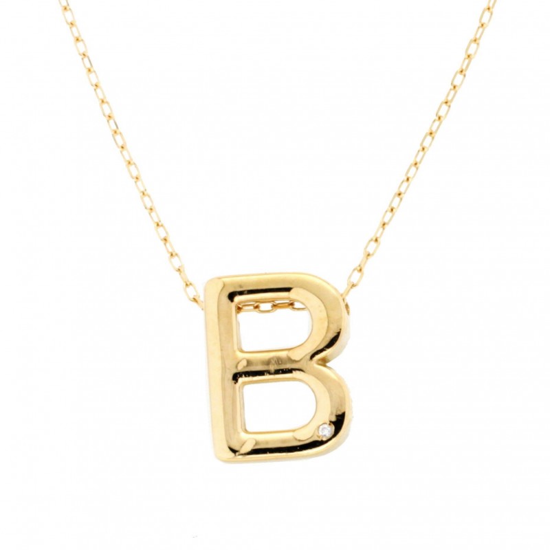 Colgante diamantes letra b con cadena oro amarillo 18k [26-10074-b ]