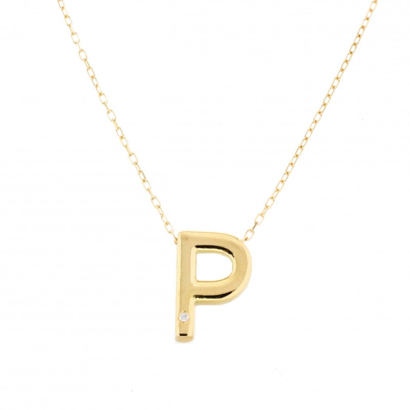 Colgante diamantes letra p con cadena oro amarillo 18k [26-10074-p ]