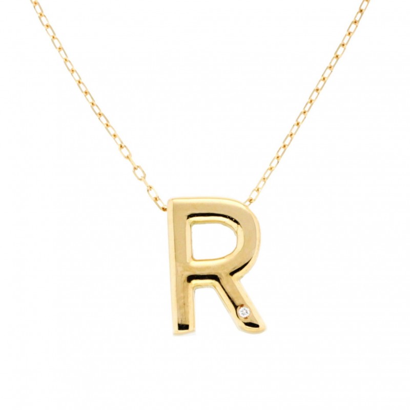 Colgante diamantes letra r con cadena oro amarillo 18k [26-10074-r ]