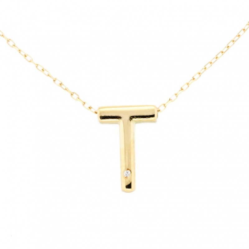 Colgante diamantes letra t con cadena oro amarillo 18k [26-10074-t ]