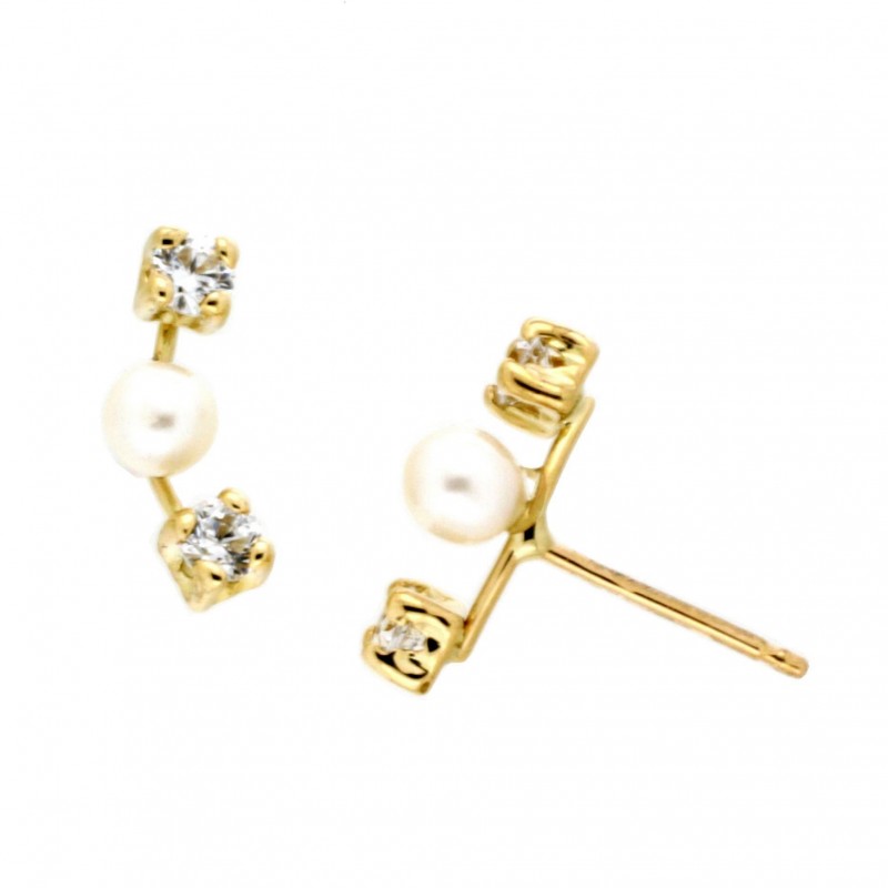Pendientes perla oro amarillo 18K [26-10218P-P]