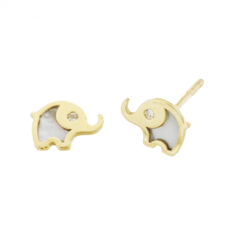 Pendientes elefante nacar oro amarillo