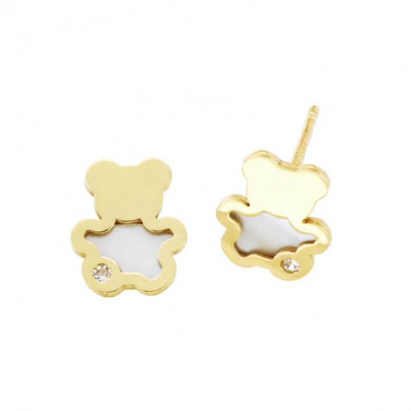 Pendientes osito nacar oro amarillo 18K [26-10468-N-P]