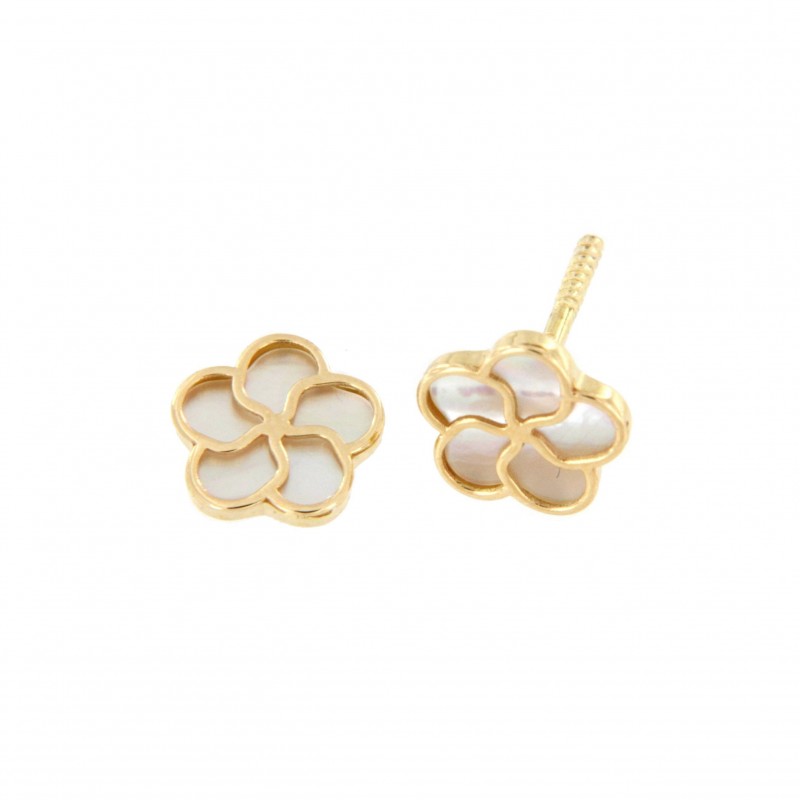Pendientes margarita nacar oro amarillo 18K [26-10573-P]