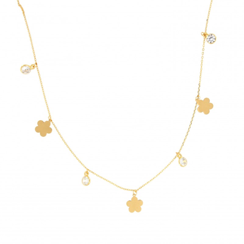 Gargantilla circonitas y flores, oro 18k [26-10971-fl]