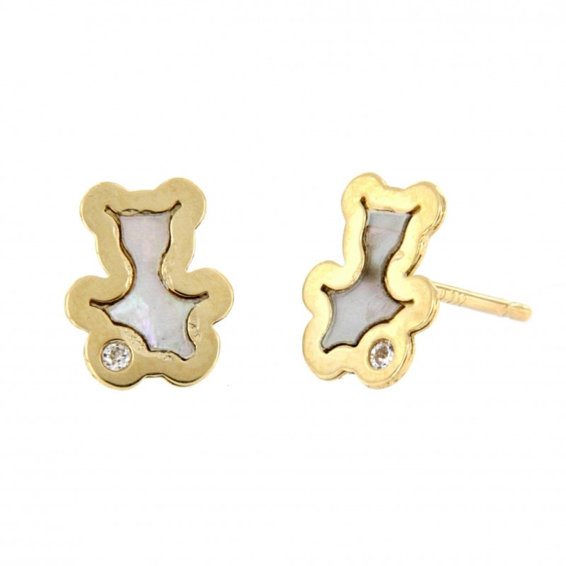 Pendientes comunion osito nacar Oro 18k [26-10992-P]