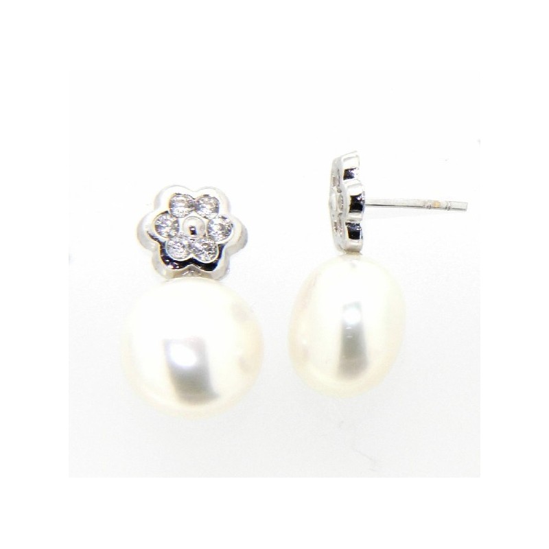 Pendientes perla oro blanco 18K [26-4176-1-P]