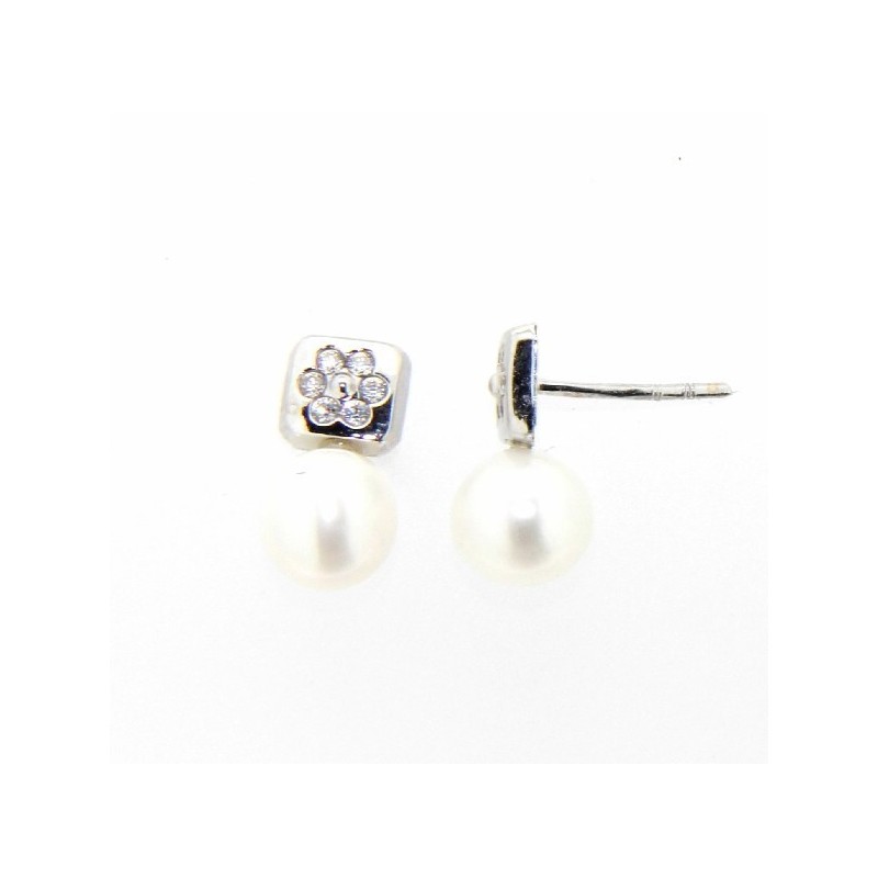 Pendientes perla oro blanco 18K [26-4180-1-P]