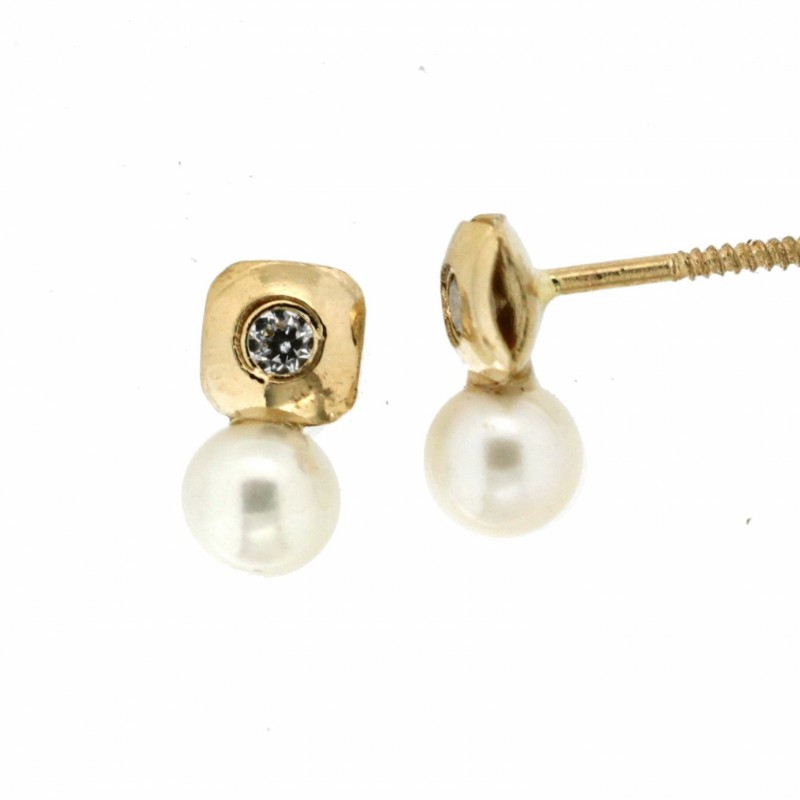 Pendientes perla oro amarillo 18K [26-4356-P]