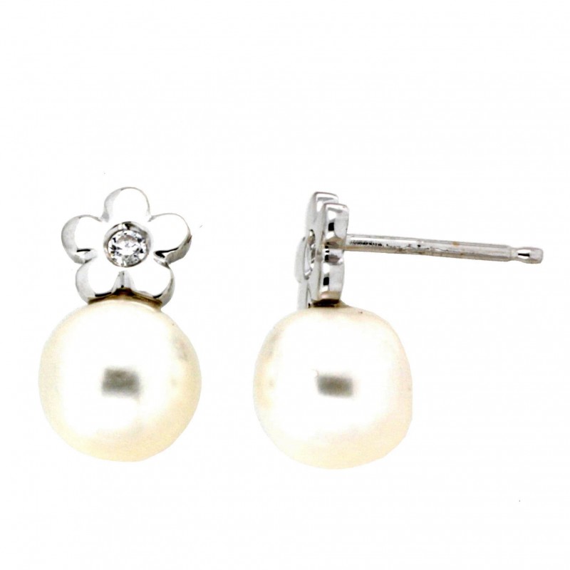 Pendientes perla oro blanco 18K [26-4629-1-P]